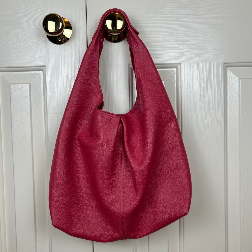 Laggo Nadia Pink Pebbled Leather Hobo Shoulder Bag Fuchsia Handmade